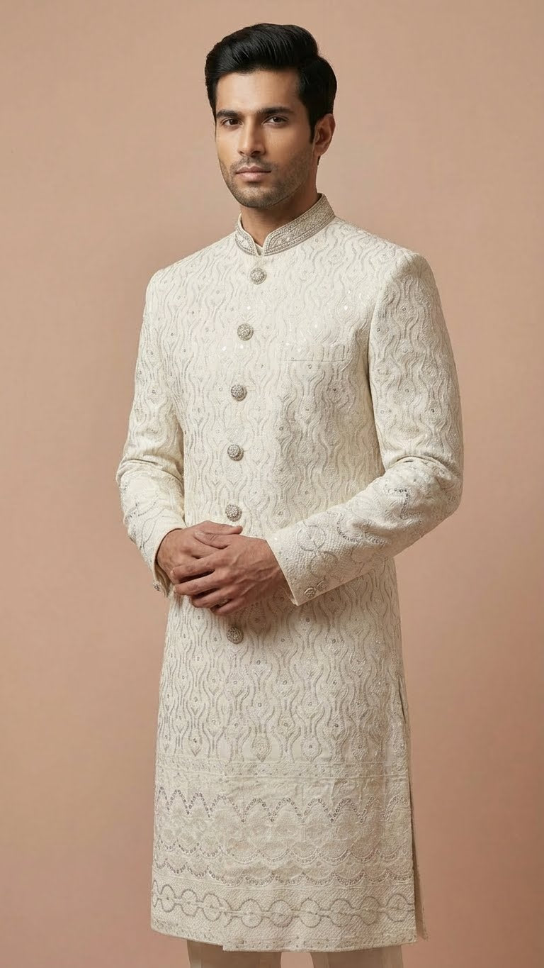 Ivory Embroidered Premium Men’s Sherwani