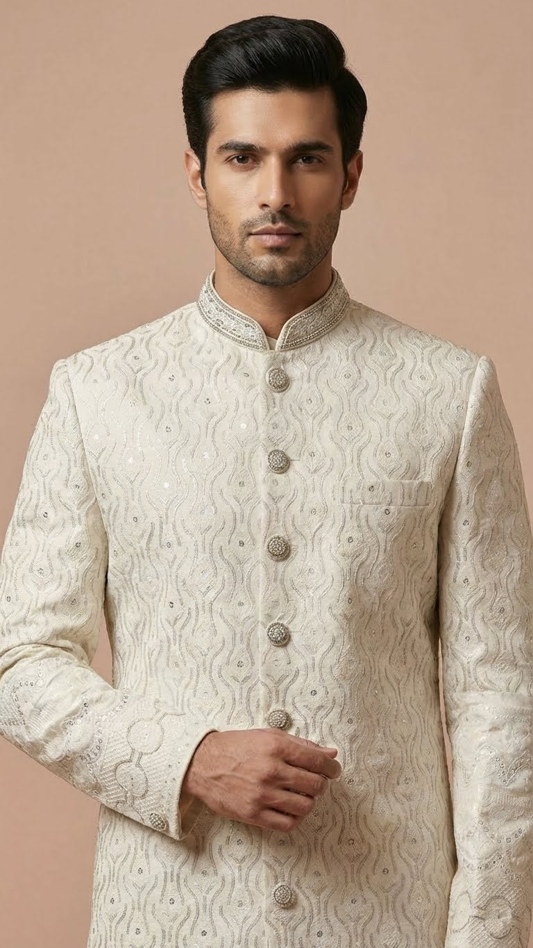 Ivory Embroidered Premium Men’s Sherwani