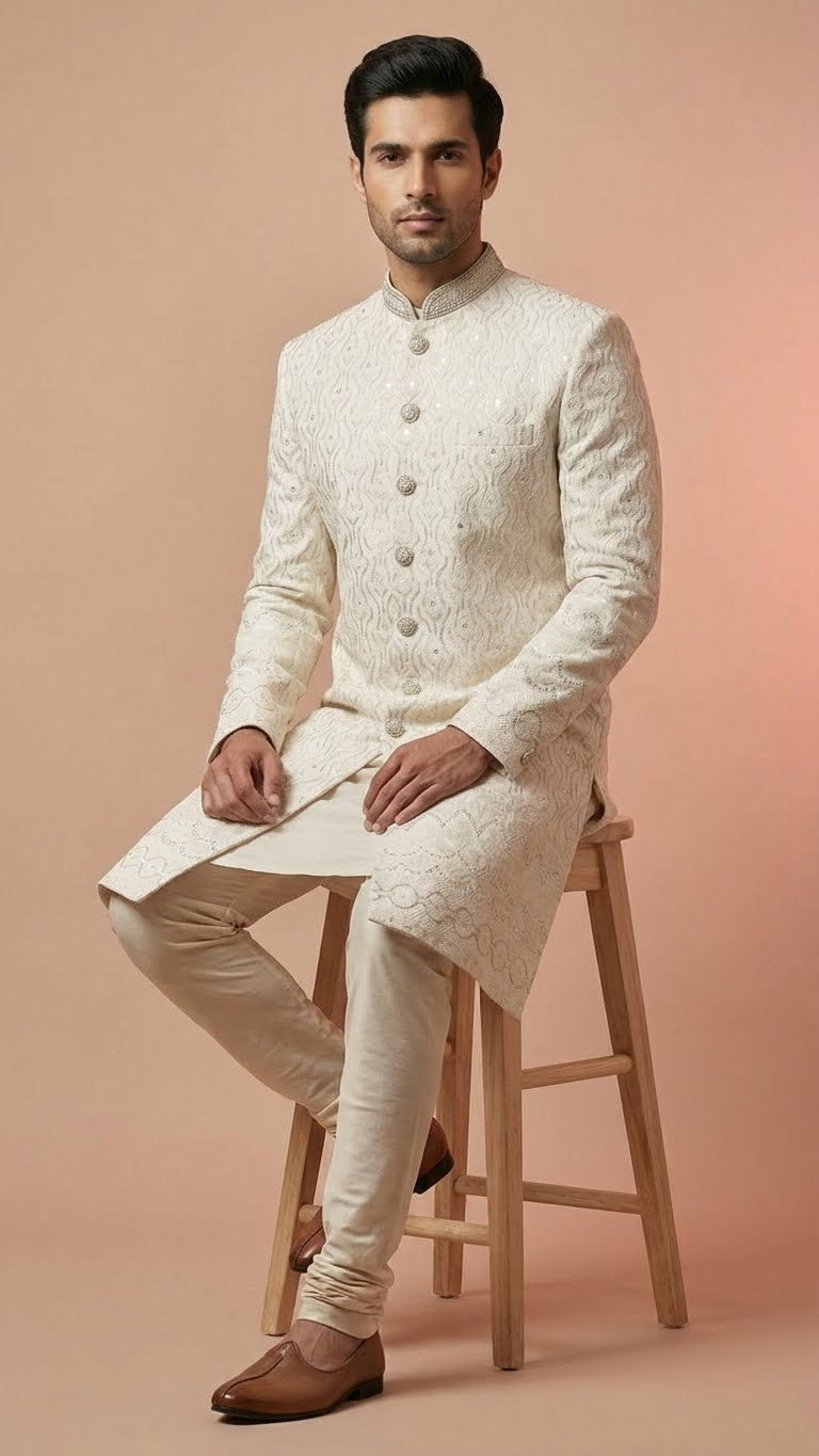 Ivory Embroidered Premium Men’s Sherwani