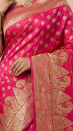 Rani Pink Silk Saree with Antique Gold Zari Weaving