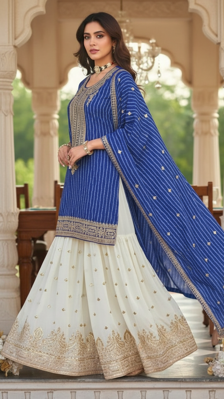 Royal Blue 3-Piece Plazo Set – Women’s Festive & Party Wear