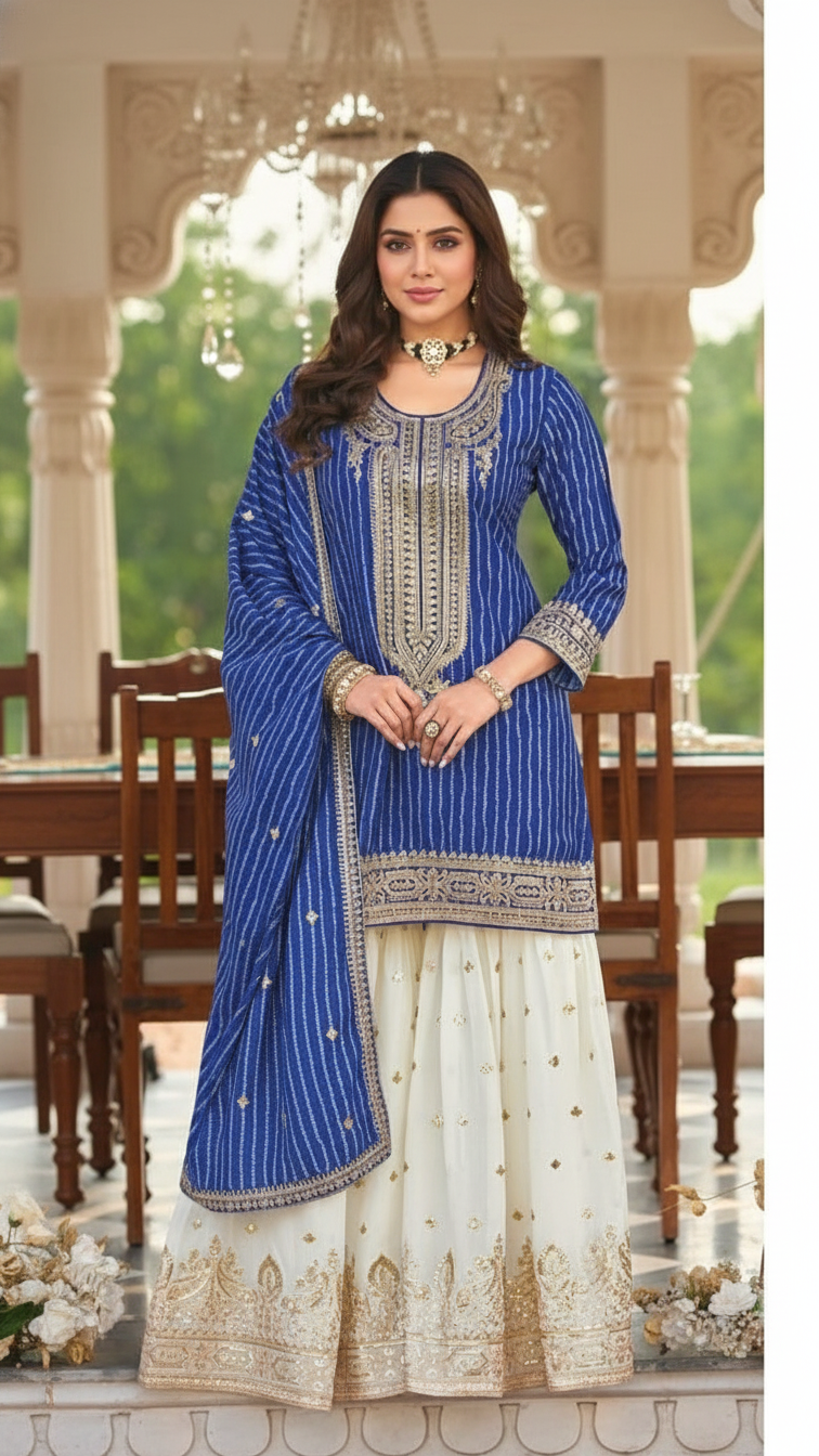 Royal Blue 3-Piece Plazo Set – Women’s Festive & Party Wear
