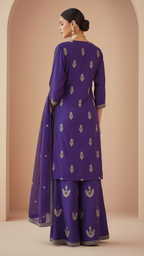 Purple Vichitra Silk 3-Piece Plazo Set – Women’s Wedding & Party Wear