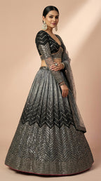 Midnight Black & Silver Shimmer Silk Sequined Lehenga Choli Set