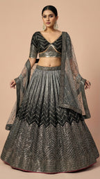 Midnight Black & Silver Shimmer Silk Sequined Lehenga Choli Set