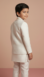 Boy's Pearl White Indo-Western Embroidered Kurta Pajama Set