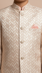 Boy's Peach Geometric Embroidered Indo-Western Kurta Pajama Set