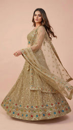 Skin Cream Soft Georgette Net Embroidered Lehenga Choli Set