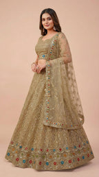 Skin Cream Soft Georgette Net Embroidered Lehenga Choli Set