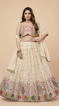 Cream Peacock Embroidered Festive Lehenga Choli Set