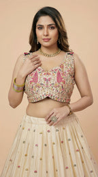 Cream Peacock Embroidered Festive Lehenga Choli Set