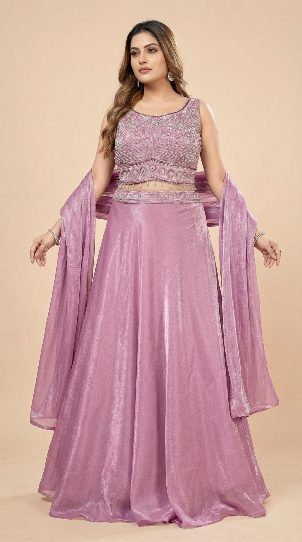 Lavender Jimmy Choo Shimmer Lehenga Crop Top Set