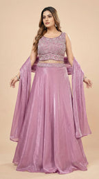 Lavender Jimmy Choo Shimmer Lehenga Crop Top Set