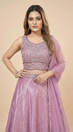 Lavender Jimmy Choo Shimmer Lehenga Crop Top Set