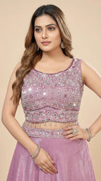 Lavender Jimmy Choo Shimmer Lehenga Crop Top Set