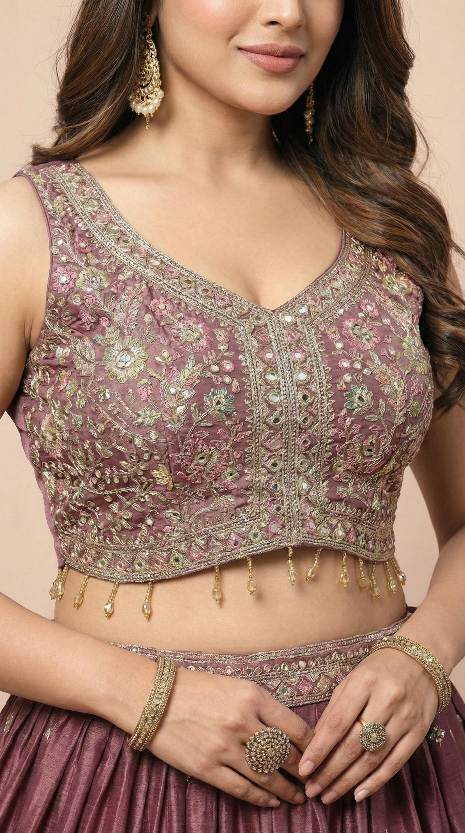 Deep Wine Floral Embroidered Lehenga Choli Set