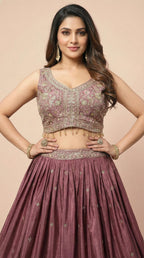 Deep Wine Floral Embroidered Lehenga Choli Set