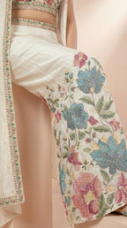 Ivory Floral Embroidered Palazzo Set with Sleeveless Shrug