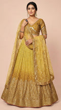 Mustard Yellow Shimmer Silk Sequined Lehenga Choli Set