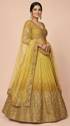 Mustard Yellow Shimmer Silk Sequined Lehenga Choli Set