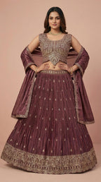 Deep Wine Shimmer Silk Embroidered Lehenga Choli Set