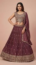 Deep Wine Shimmer Silk Embroidered Lehenga Choli Set