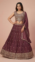 Deep Wine Shimmer Silk Embroidered Lehenga Choli Set