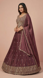 Deep Wine Shimmer Silk Embroidered Lehenga Choli Set