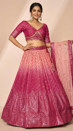 Radiant Magenta & Blush Rose Shimmer Silk Sequined Lehenga Choli Set