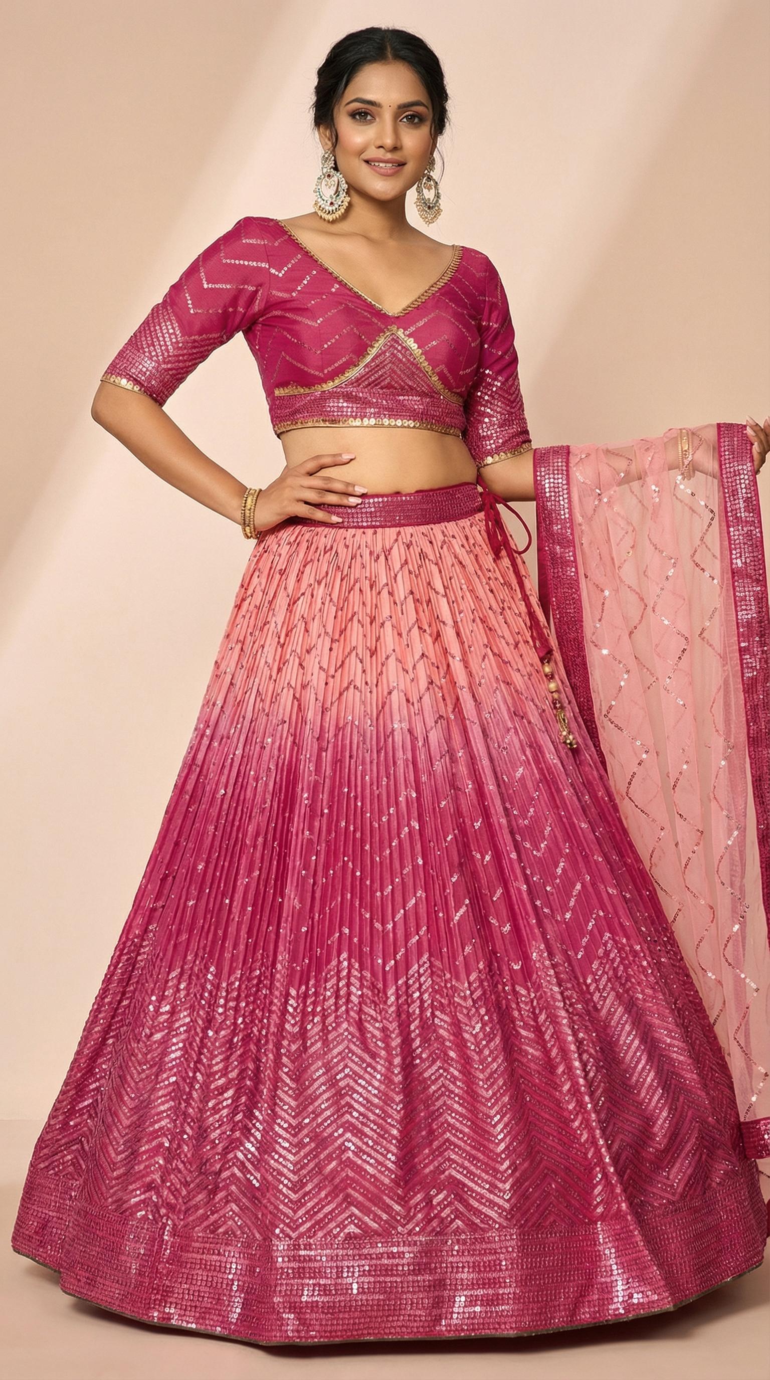 Radiant Magenta & Blush Rose Shimmer Silk Sequined Lehenga Choli Set