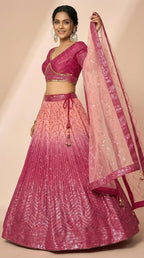 Radiant Magenta & Blush Rose Shimmer Silk Sequined Lehenga Choli Set