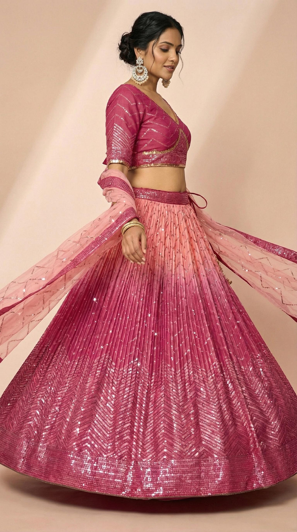 Radiant Magenta & Blush Rose Shimmer Silk Sequined Lehenga Choli Set