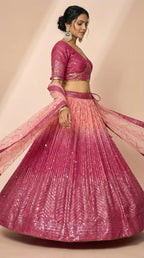 Radiant Magenta & Blush Rose Shimmer Silk Sequined Lehenga Choli Set