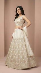 Off White and Gold Scalloped Embroidery Lehenga Choli Set