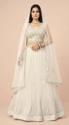 Off White Georgette Pleated Festive Lehenga Choli Set