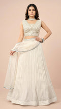 Off White Georgette Pleated Festive Lehenga Choli Set