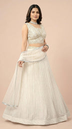 Off White Georgette Pleated Festive Lehenga Choli Set