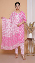 Ensemble de costume en coton imprimé rose avec dupatta