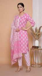 Ensemble de costume en coton imprimé rose avec dupatta