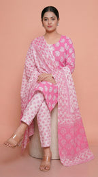 Ensemble de costume en coton imprimé rose avec dupatta