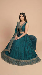 Deep Teal Embroidered Partywear Lehenga Choli Set