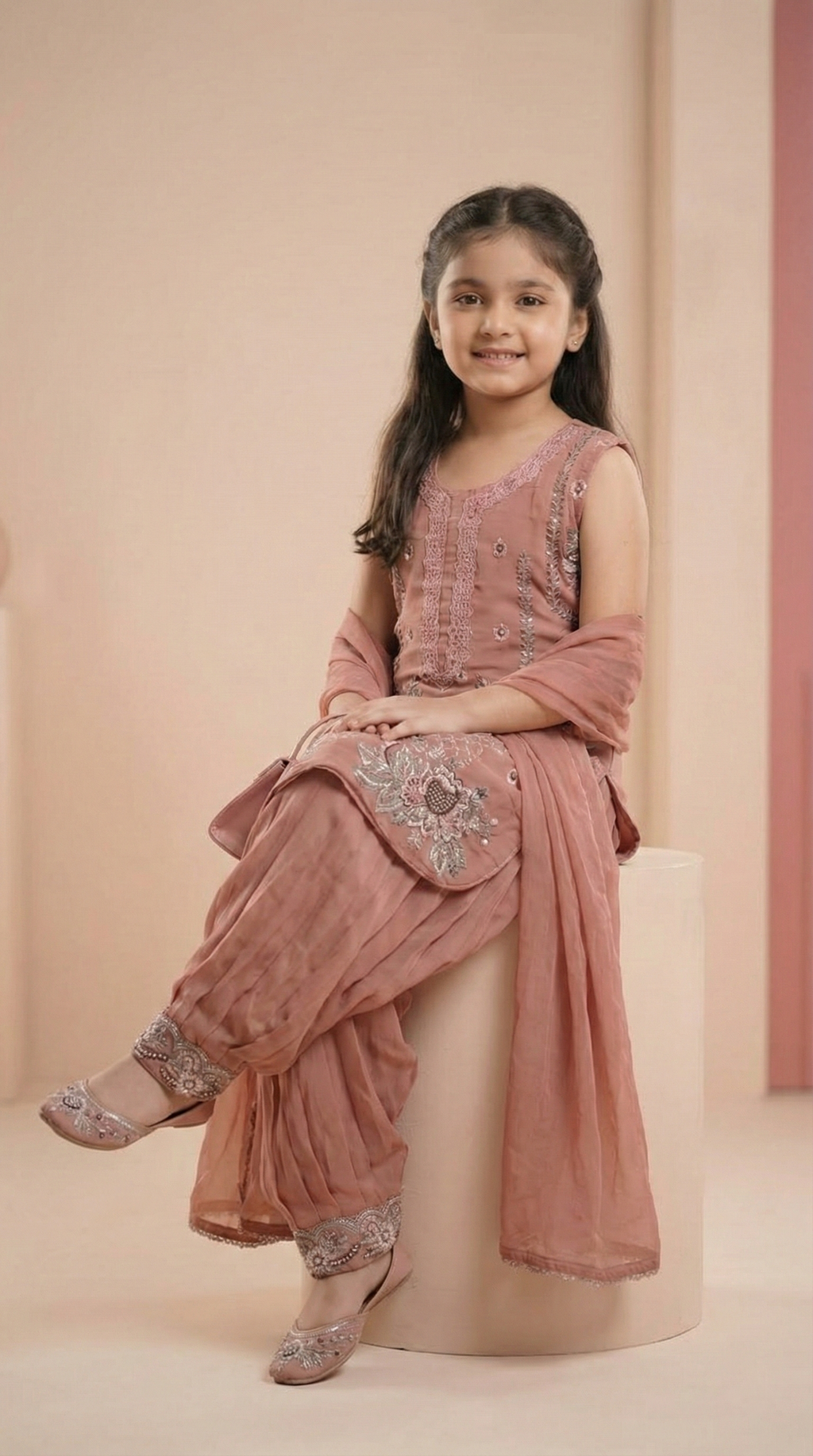 Kids Girls Embroidered Georgette Dress | Festive & Party Wear
