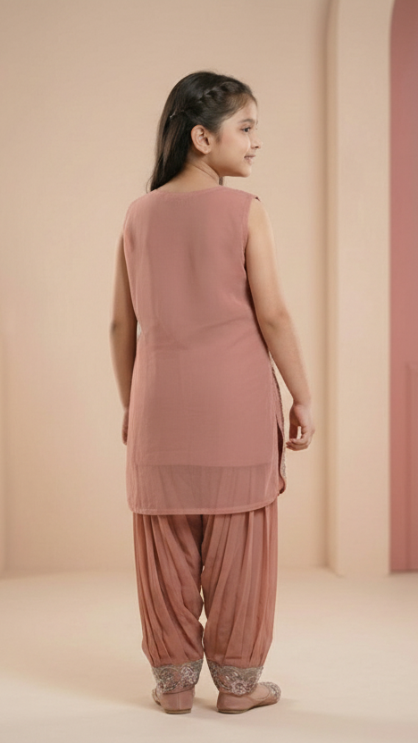 Kids Girls Embroidered Georgette Dress | Festive & Party Wear